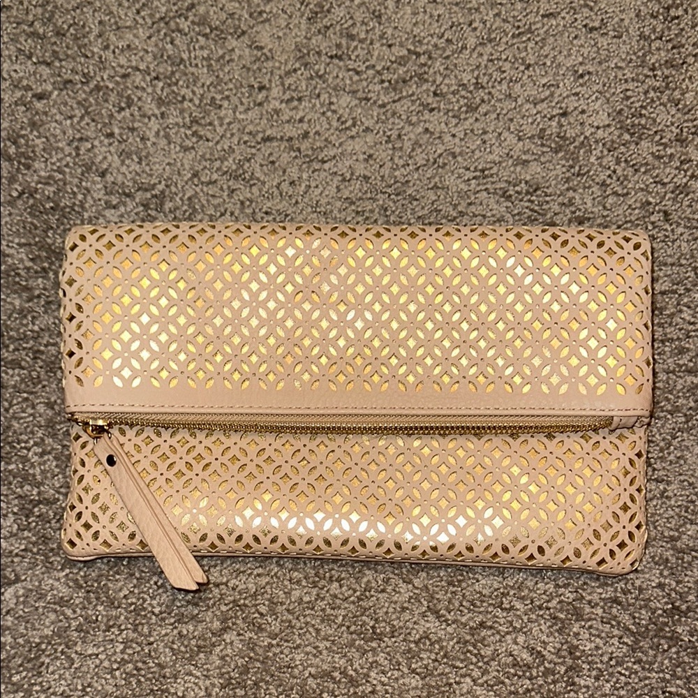 DSW Tan Perforated Leather Clutch Wristlet